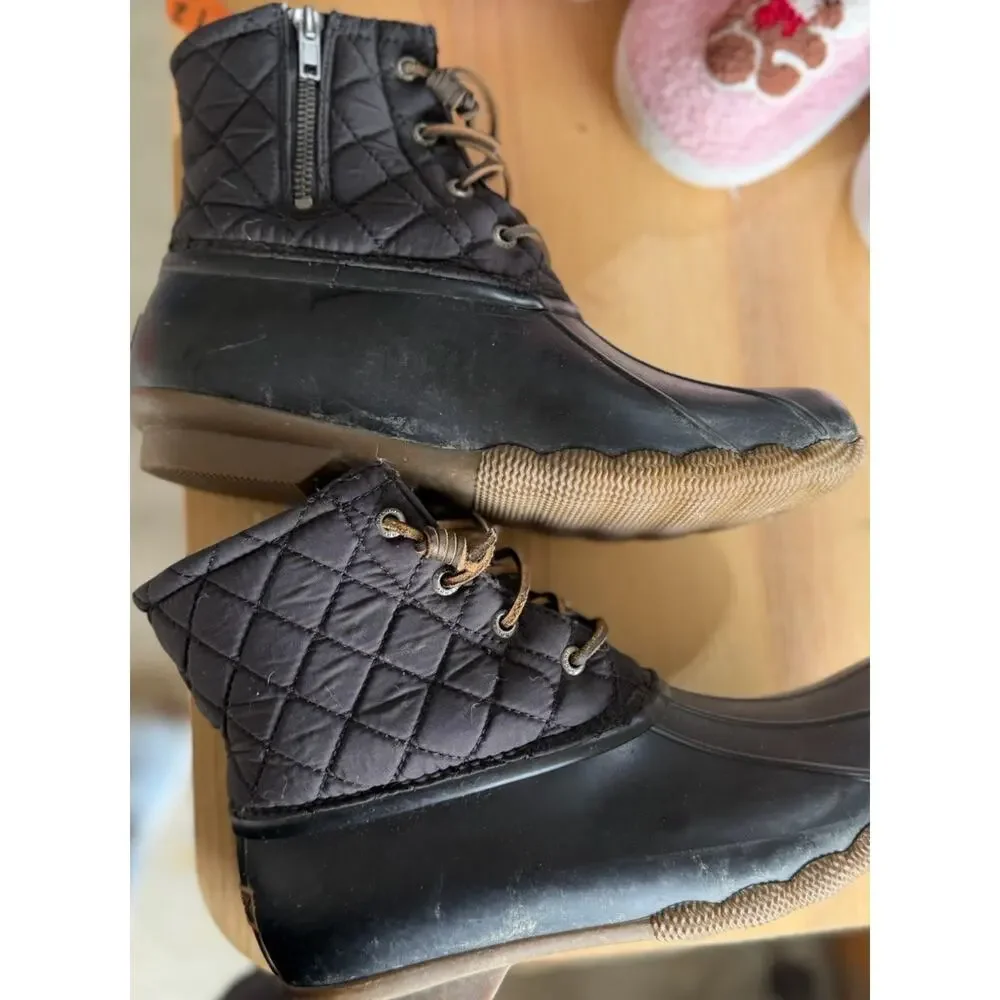 Sperry Top Sider Women's quilted nylon Duck Boot, Size 8.5, Black, Waterproof